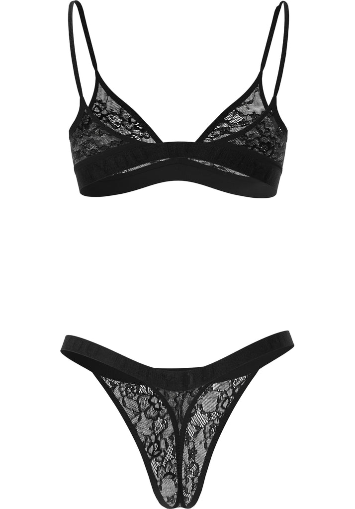 "Black Lace" - Triangle Lace Set of Bralette & Thong/Briefs with Adjustable Straps