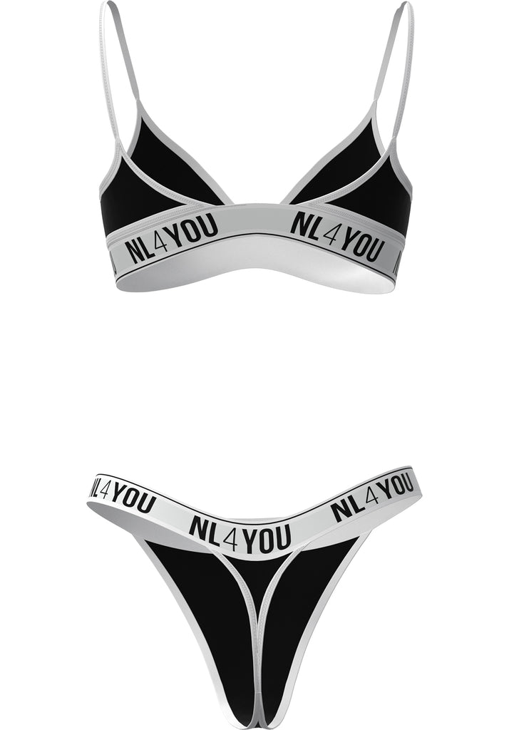 "Black & White" - Triangle Cotton Set of Bralette & Thong/Briefs with Adjustable Straps