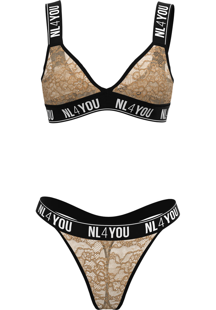 "Nude Lace" - Triangle Lace Set of Bralette & Thong/Briefs