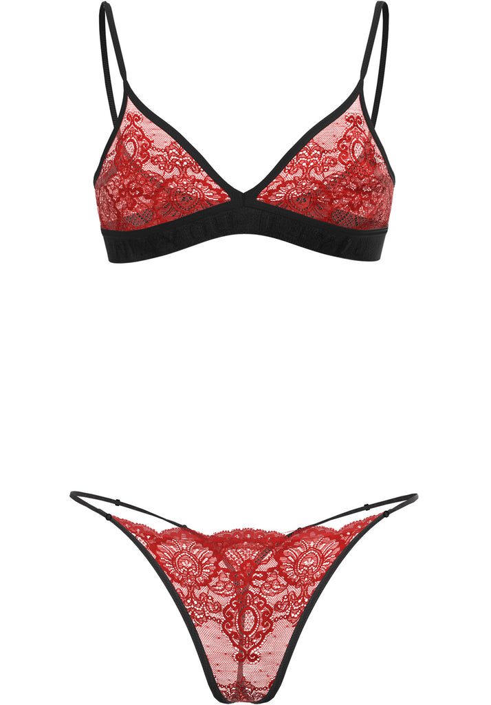 "Hera" - Red Triangle Lace Set of Bra & Thong / Adjustable Straps & Waist