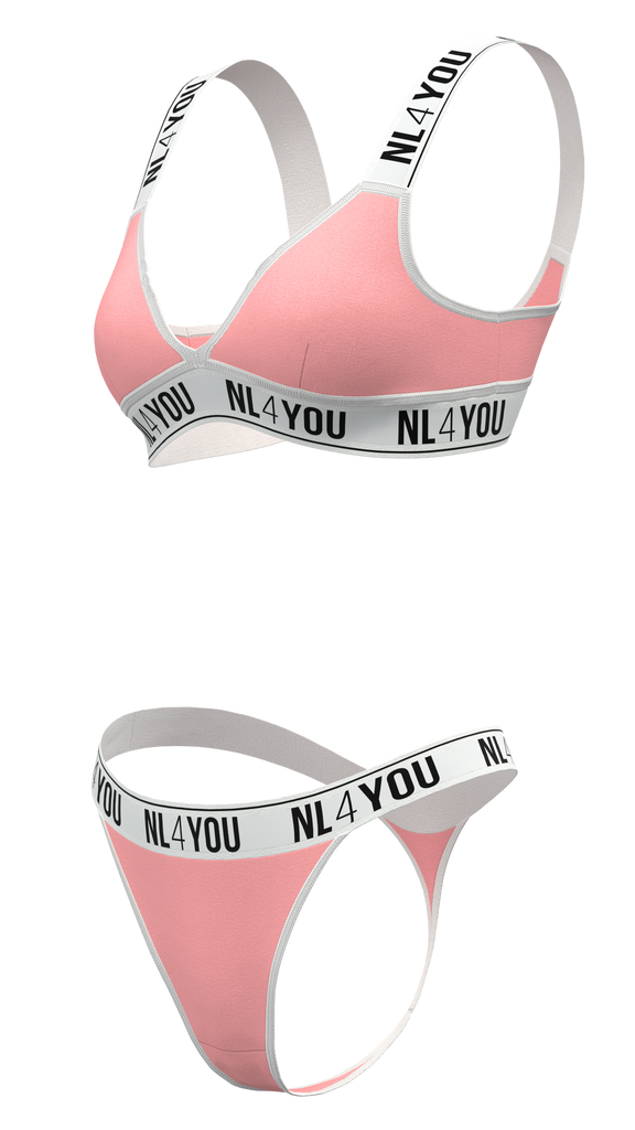 "Flamingo Pink" - Triangle Cotton Set of Bralette & Thong/Briefs