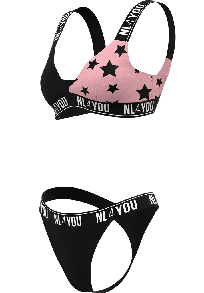 Dark Stars Black - Triangle Swimwear Set - Bralette & Brazilian Thong + Removable Pads