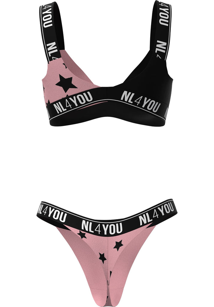 Dark Stars Pink - Triangle Swimwear Set - Bralette & Brazilian Thong + Removable Pads