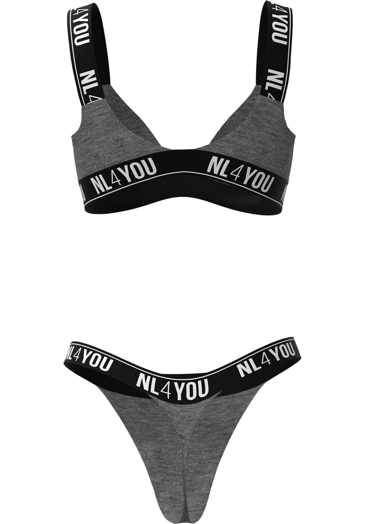 "Cat Grey" - Triangle Organic Cotton Set of Bralette & Thong/Briefs