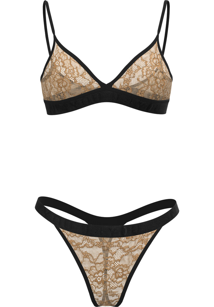 "Nude Lace" - Triangle Lace Set of Bralette & Thong/Briefs with Adjustable Straps