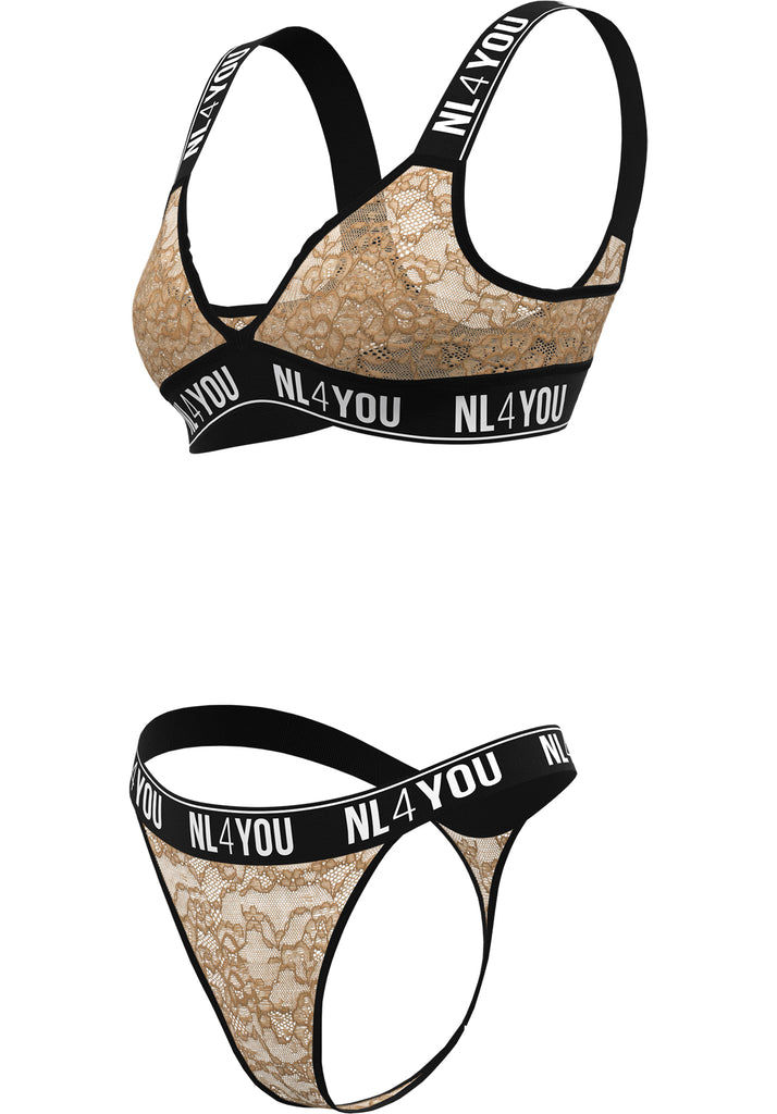 "Nude Lace" - Triangle Lace Set of Bralette & Thong/Briefs