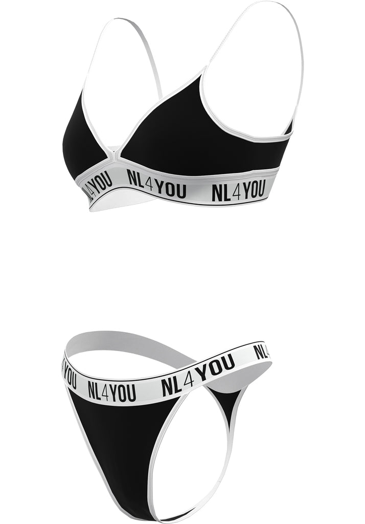 "Black & White" - Triangle Cotton Set of Bralette & Thong/Briefs with Adjustable Straps
