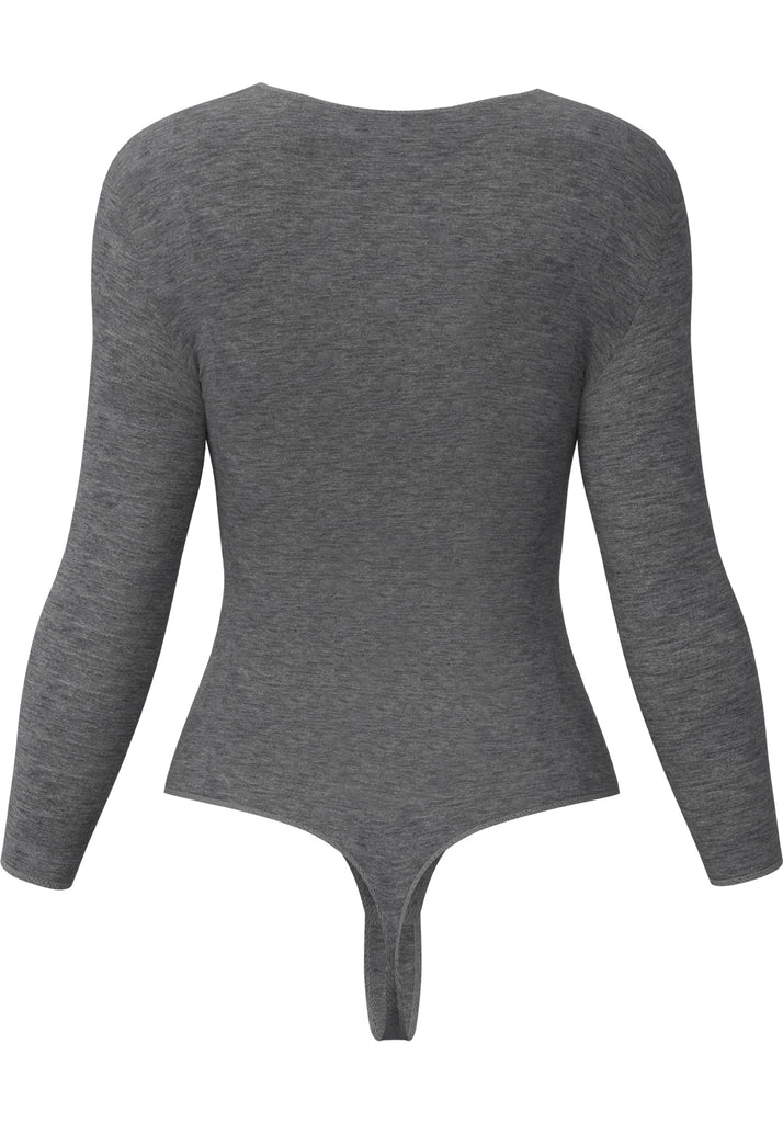"Cat Grey" - Organic Cotton Bodysuit Thong/Briefs Style, Long Sleeve