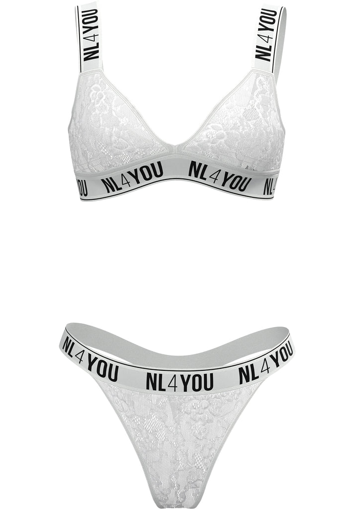 "White Lace" - Triangle Lace Set of Bralette & Thong/Briefs