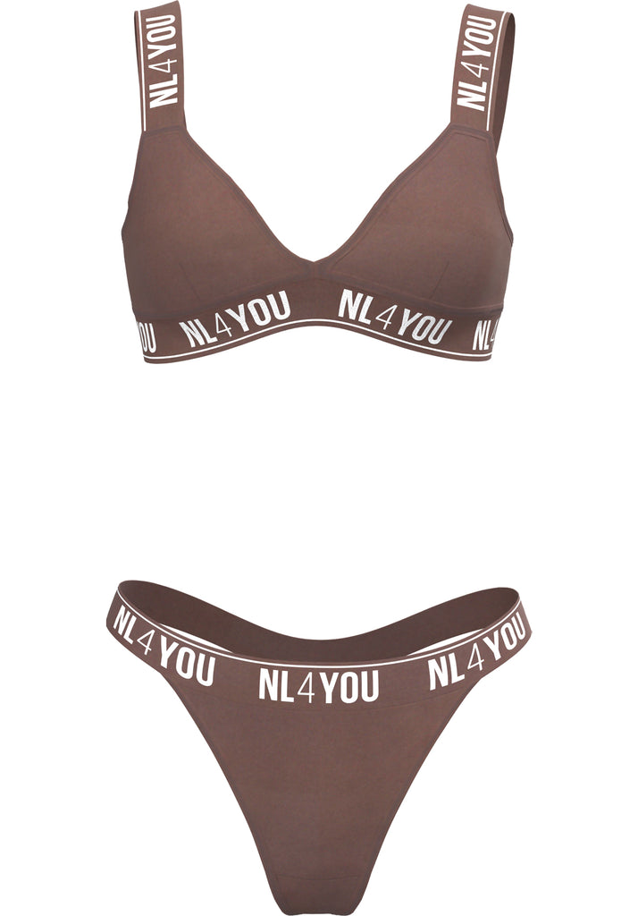 "Cappuccino" - Triangle Organic Cotton Set of Bralette & Thong/Briefs