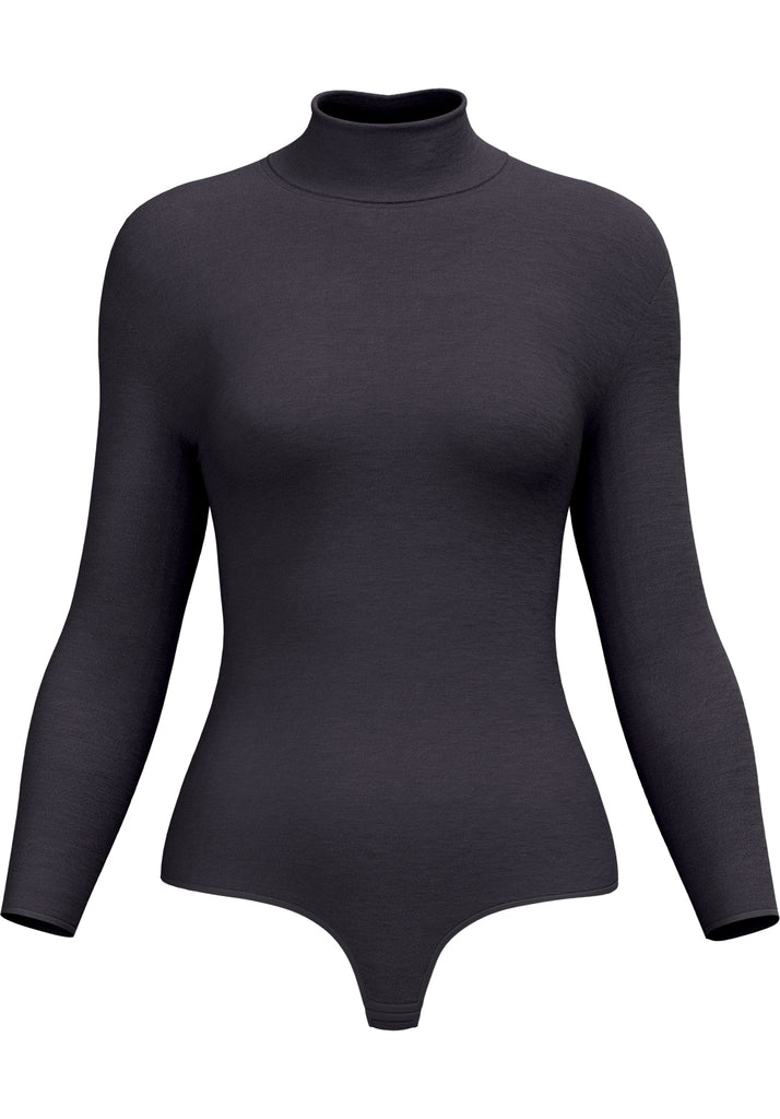 "Anthracite" - Organic Cotton Bodysuit Thong/Briefs Style, Turtleneck, Long Sleeve
