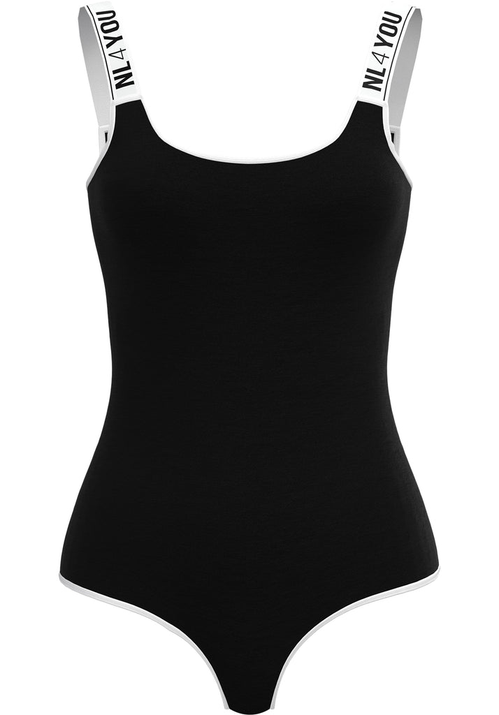 "Black & White Cup" - Cotton Bodysuit Thong/Briefs
