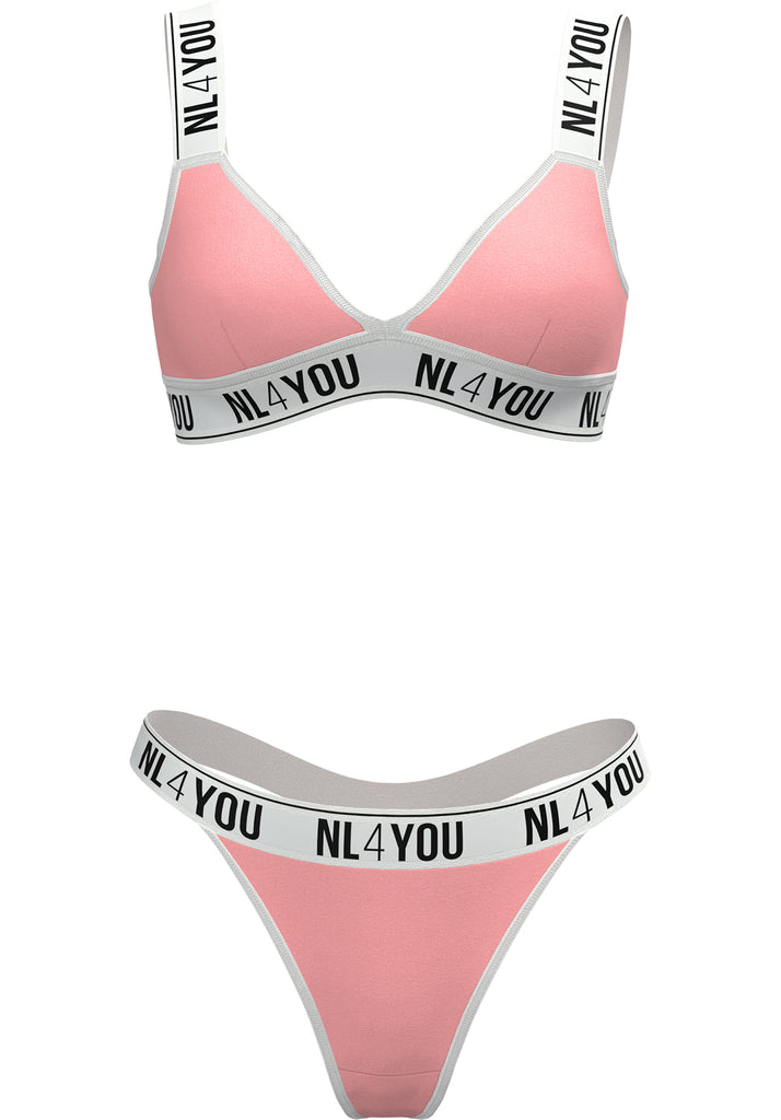 "Flamingo Pink" - Triangle Cotton Set of Bralette & Thong/Briefs