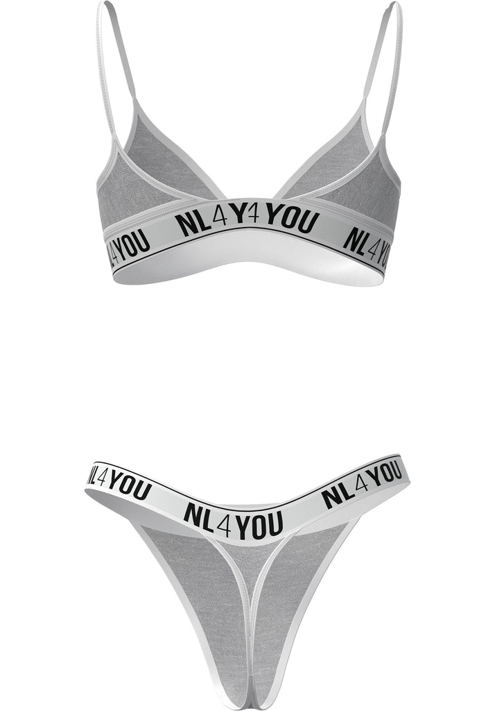 "Light Grey" - Triangle Cotton Set of Bralette & Thong/Briefs with Adjustable Straps