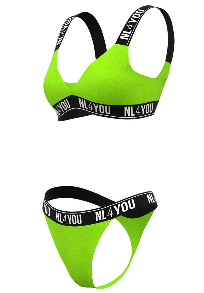 Seniora Neon Green - Triangle Swimwear Set - Bralette & Brazilian Thong + Removable Pads