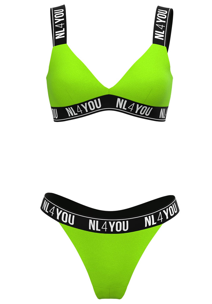 Seniora Neon Green - Triangle Swimwear Set - Bralette & Brazilian Thong + Removable Pads