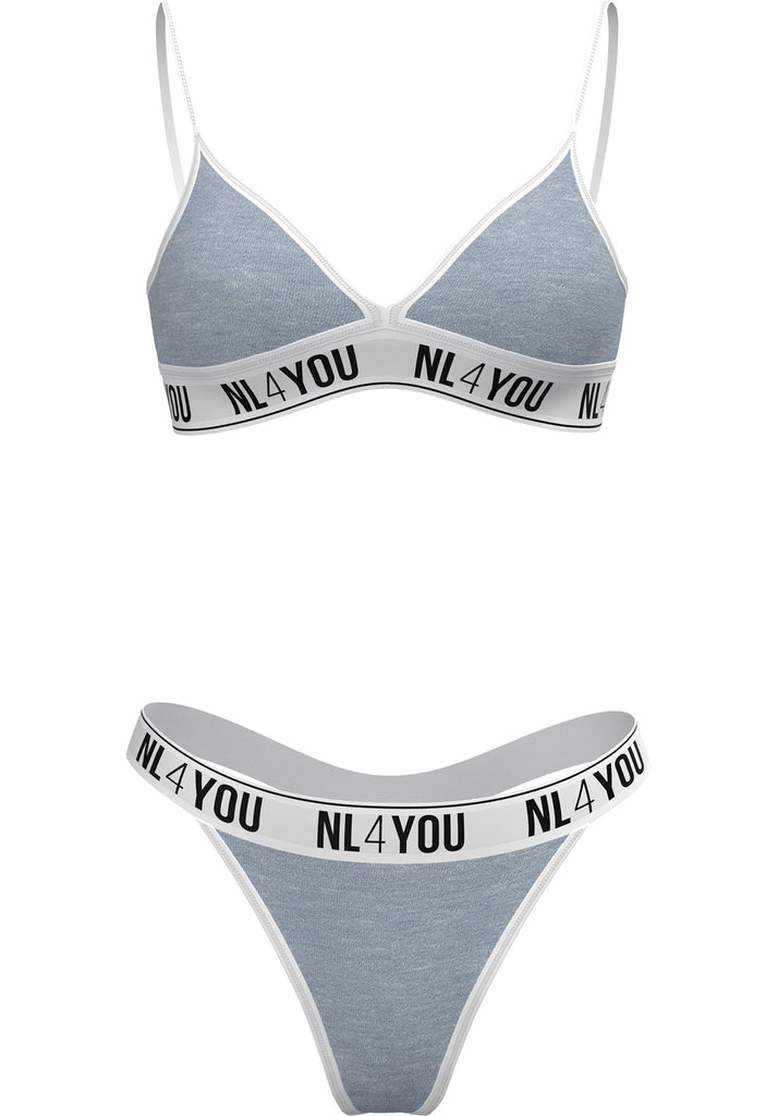 "Sky Blue" - Triangle Cotton Set of Bralette & Thong with Adjustable Straps