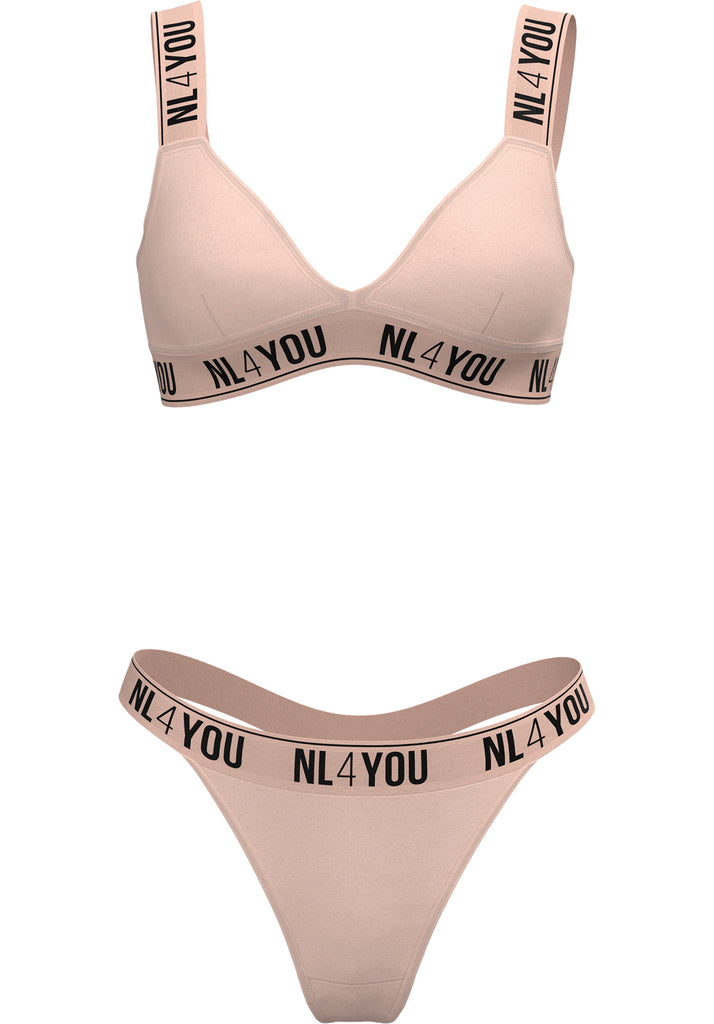 "Nude" - Triangle Organic Cotton Set of Bralette & Thong/Briefs