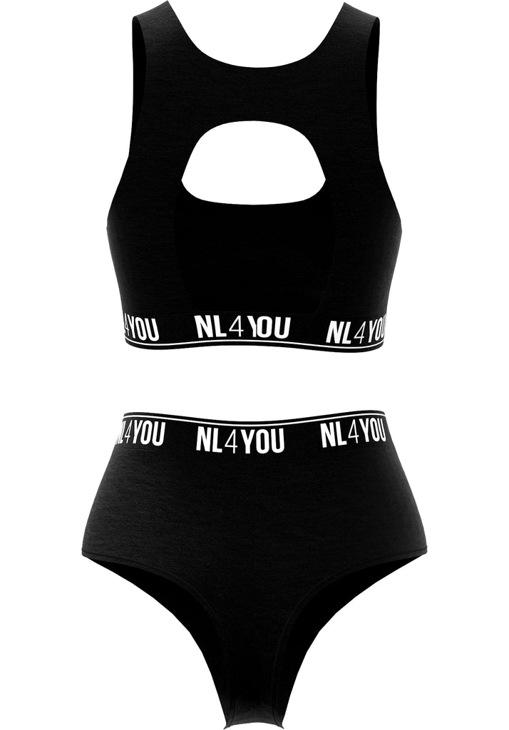 "All Black" - Sporty-Elegant Cotton Set of Bralette and High-Waist Thong