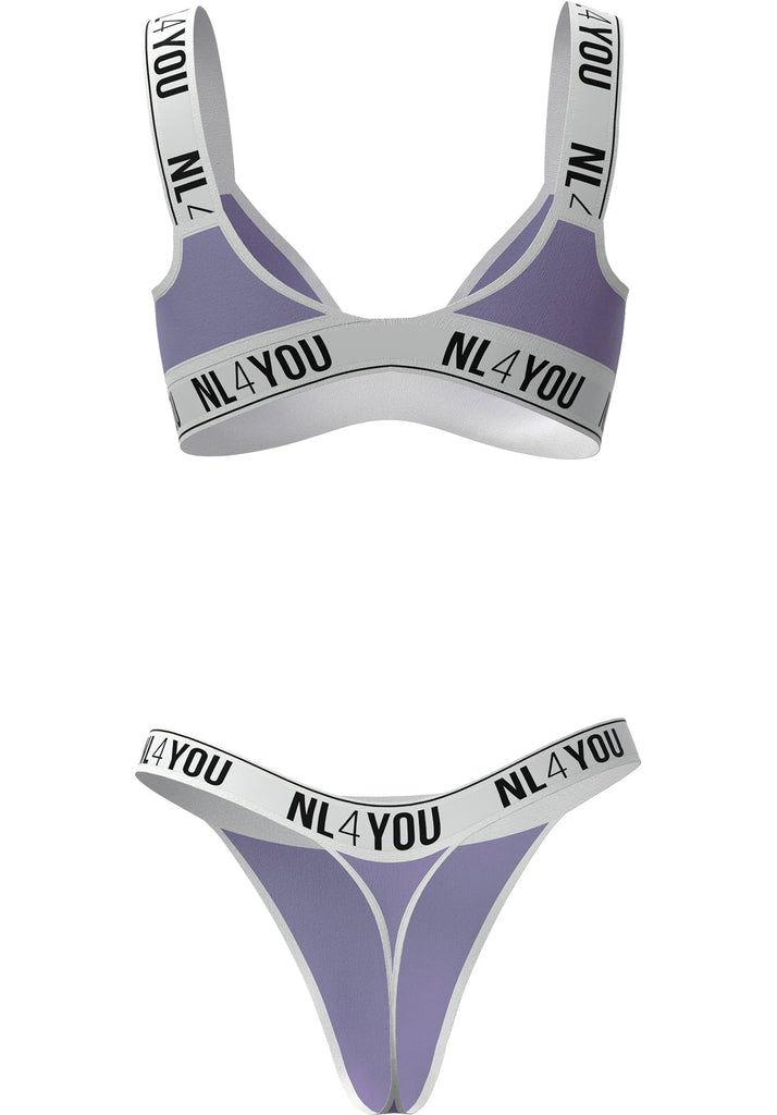"Purple " - Purple Cotton Triangle Underwear Set, 2 pieces: Bralette & Thong / Briefs