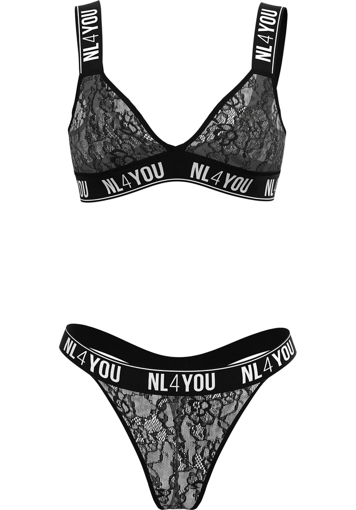 "Black Lace" - Triangle Lace Set of Bralette & Thong/Briefs