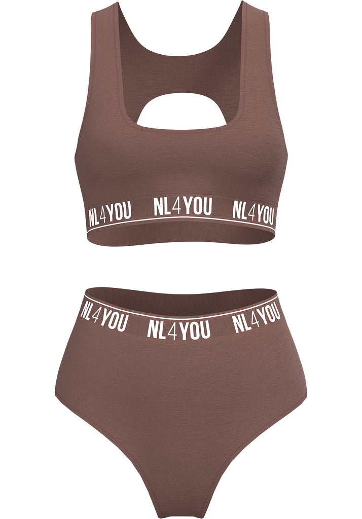 "Cappuccino"- Sporty-Elegant Organic Cotton Set of Bralette and High-Waist Thong