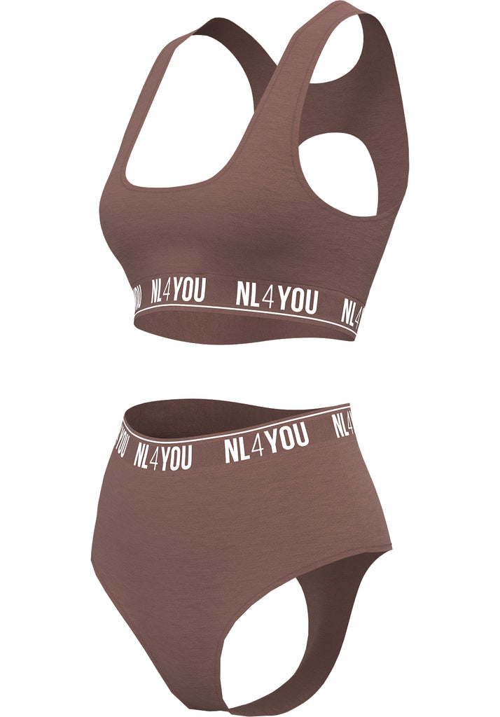 "Cappuccino"- Sporty-Elegant Organic Cotton Set of Bralette and High-Waist Thong
