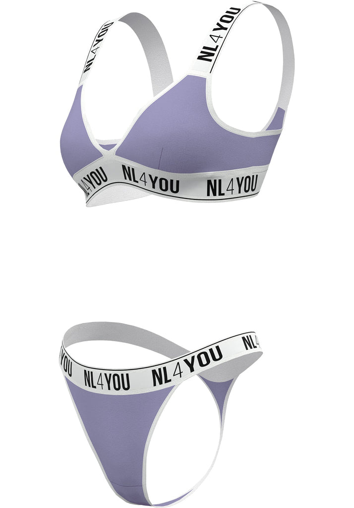 "Purple " - Purple Cotton Triangle Underwear Set, 2 pieces: Bralette & Thong / Briefs