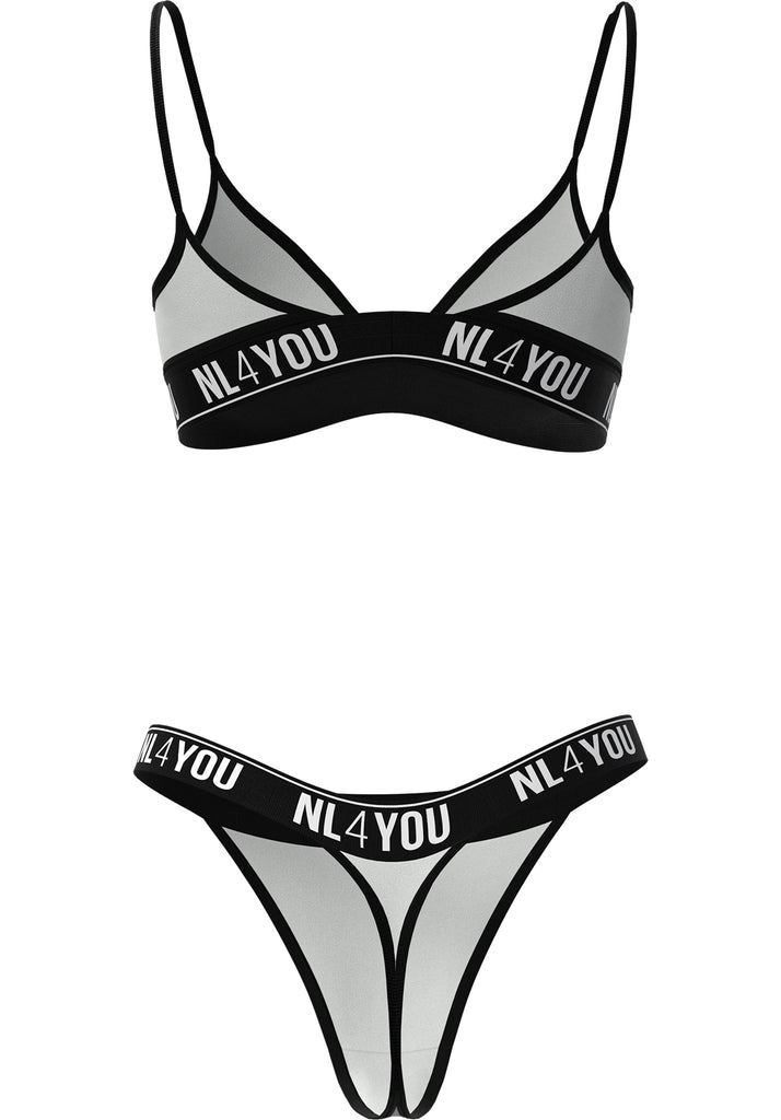 "White & Black" - Triangle Cotton Set of Bralette & Thong/Briefs with Adjustable Straps
